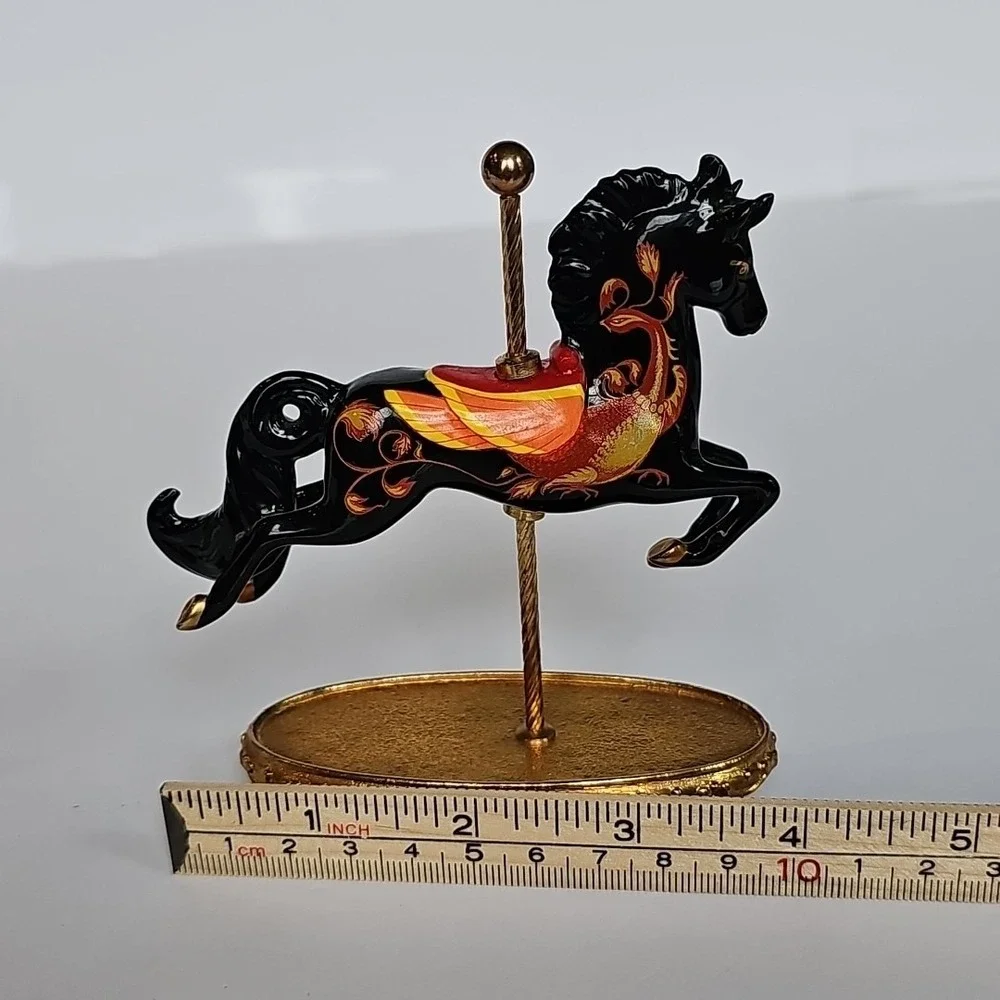 The World of Carousel Horses Russian Lacquer Horse Gold Porcelain‎ COA M1040